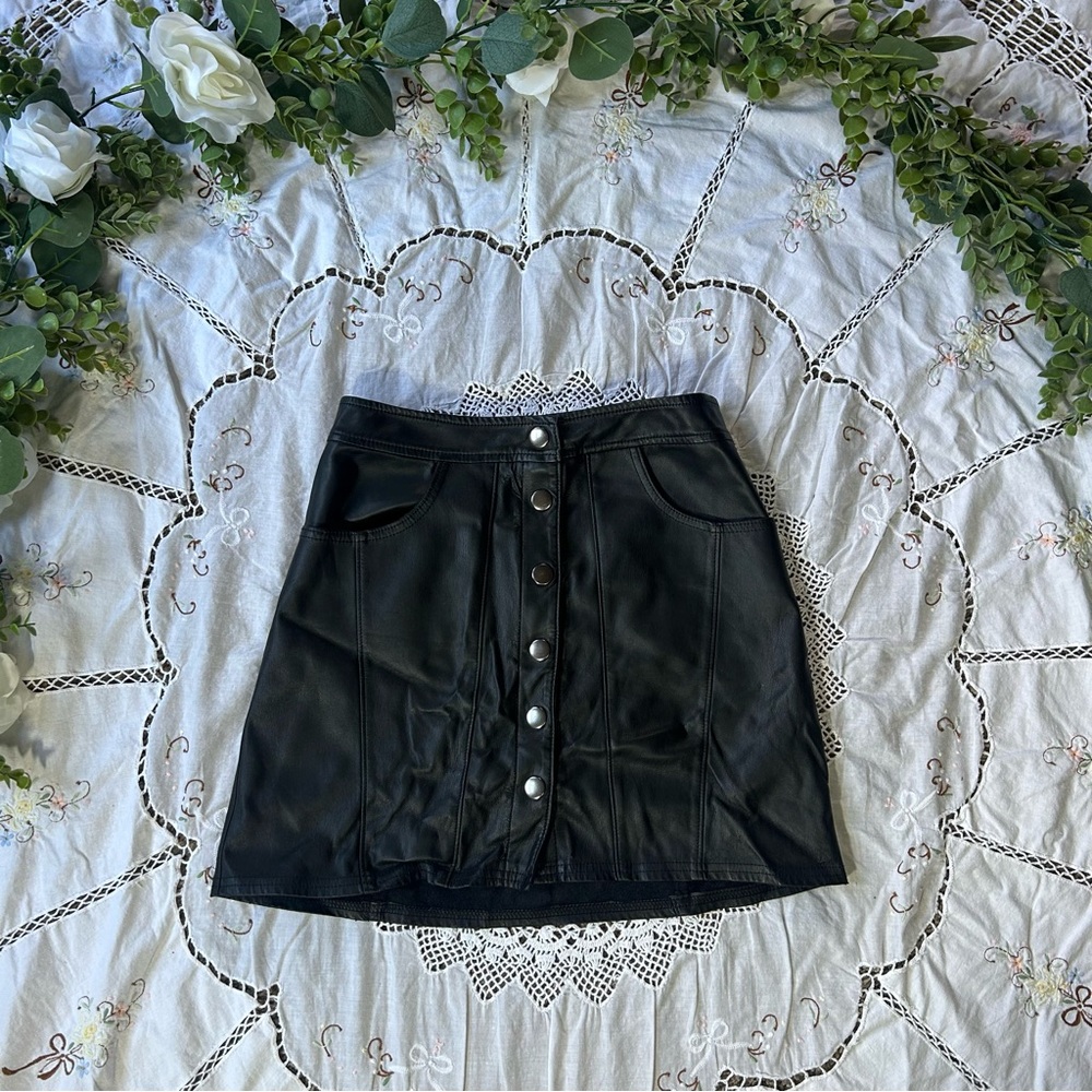 Express leather skirt with button up front